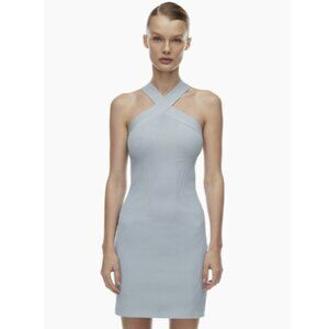 NWT Aritizia Babaton Sculpt Knit Ribbed Halter Mini Dress Daze Grey XXS